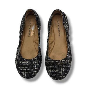 Lucky Brand Emmie Ballet Flats Womens 8 Black Tweed Slip On